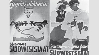 Plakate werben für die Zusammenlegung der drei Südwestländer. Plakate werben für die Zusammenlegung der drei Südwestländer.